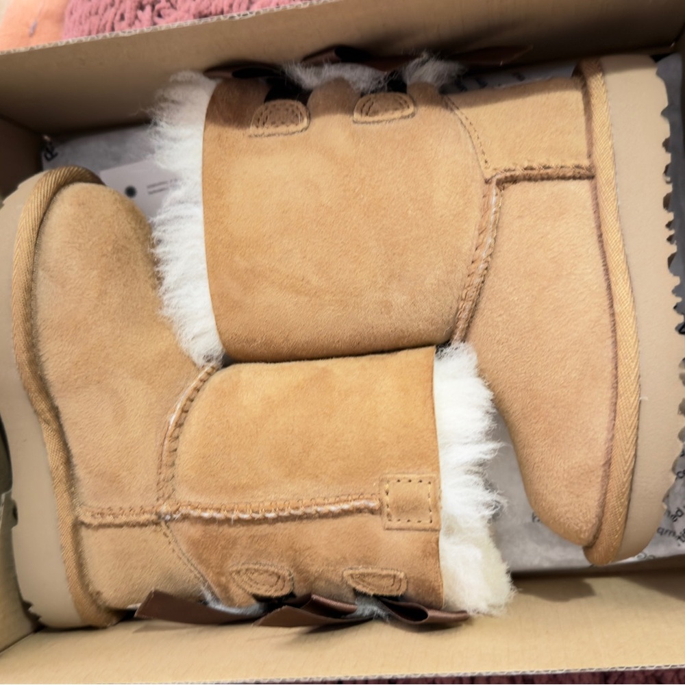 UGG Tan Kids Boots with White Fur Trim